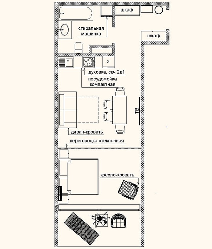 Планировка 1-комнатной квартиры 47 м² в ЖК Белый город